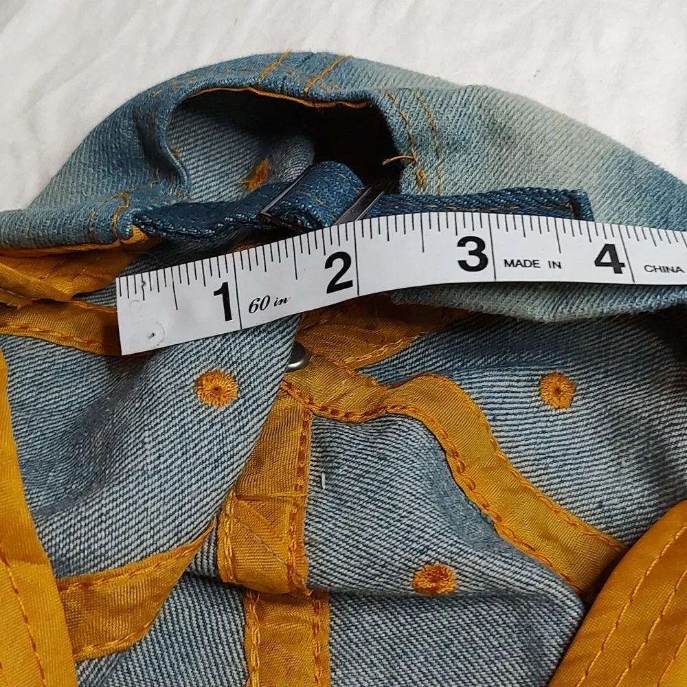 Bling American Flag Denim Distressed Jean Cap USA Hat - Picture 10 of 11